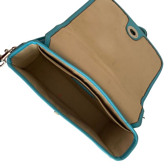 Coach Perforated Vibrant Turquoise Blue Leather Flap Crossbody Shoulder Bag - Picture 9 of 15